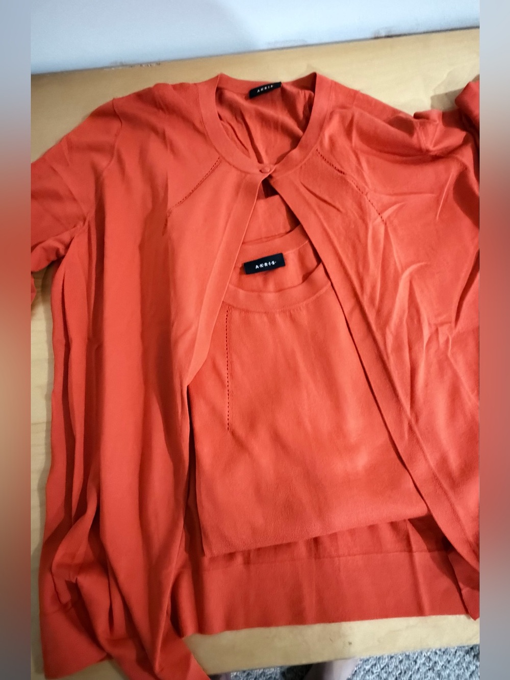 Akris Punto Orange Two-Piece Knit Top & Cardigan
